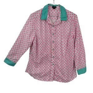 CAPE MADRAS Shirt Elizabeth Maine Pink Medallion Long Sleeve L